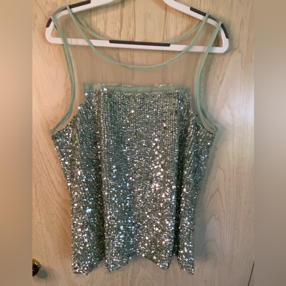 Renzo + Kai sequin mesh illusion tank size XS Mint Green